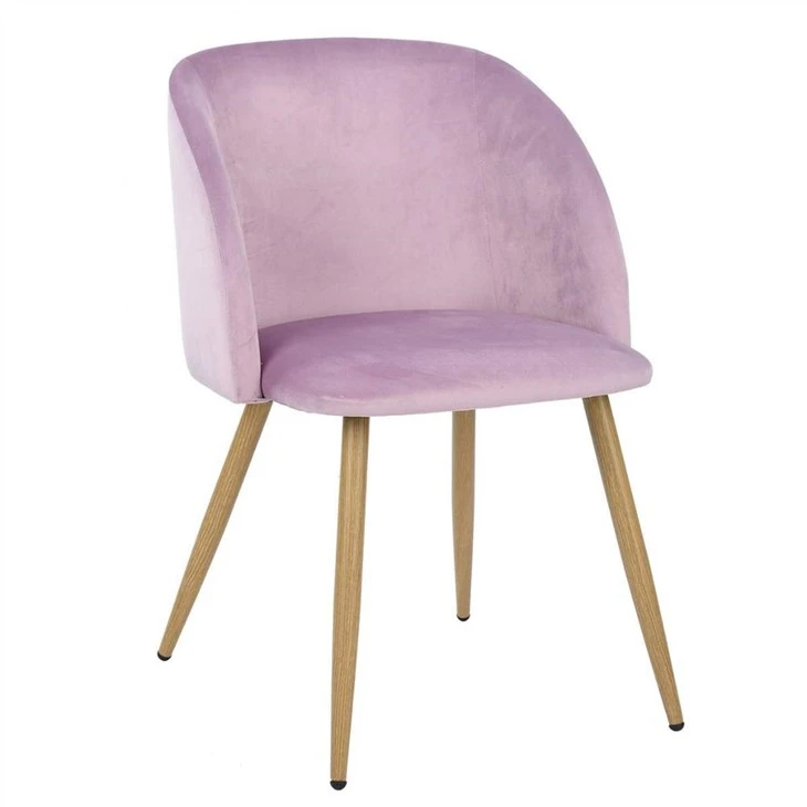 Silla de comedor informal con reposabrazos de tela retro moderna rosa