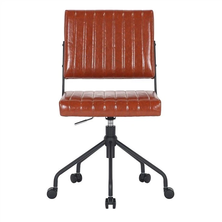 Silla de oficina en casa de cuero Pu marrón sin brazos ajustable en altura