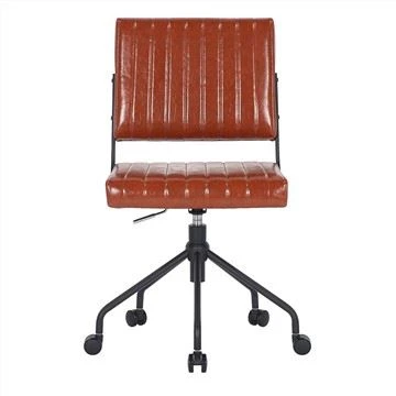 Silla de oficina en casa de cuero Pu marrón sin brazos ajustable en altura