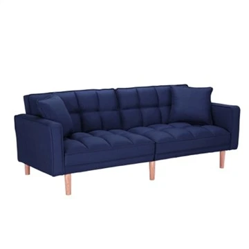 Sofá convertible suave y confortable en lino azul