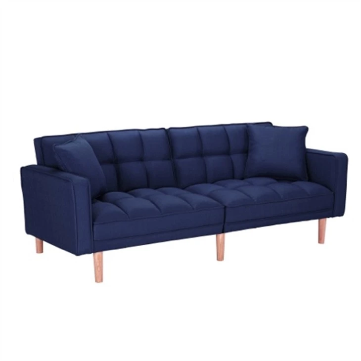 Sofá convertible suave y confortable en lino azul