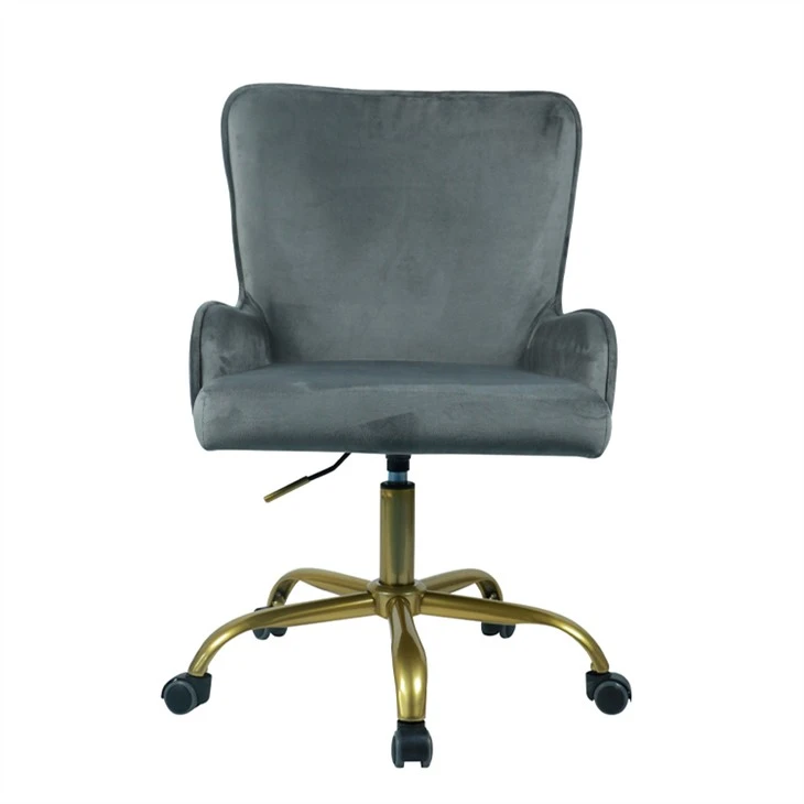 Silla de oficina de terciopelo con patas de metal dorado (gris)