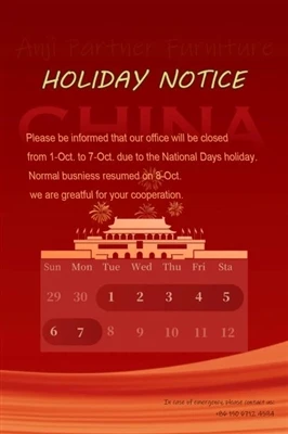 Aviso de feriado del Día Nacional